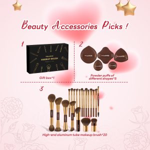 MAANGE Custom Logo Wholesale 20pcs Make up Brush 5pcs Powder Puff  Private Label Professional Facial Makeup Brush Set - 图片 4