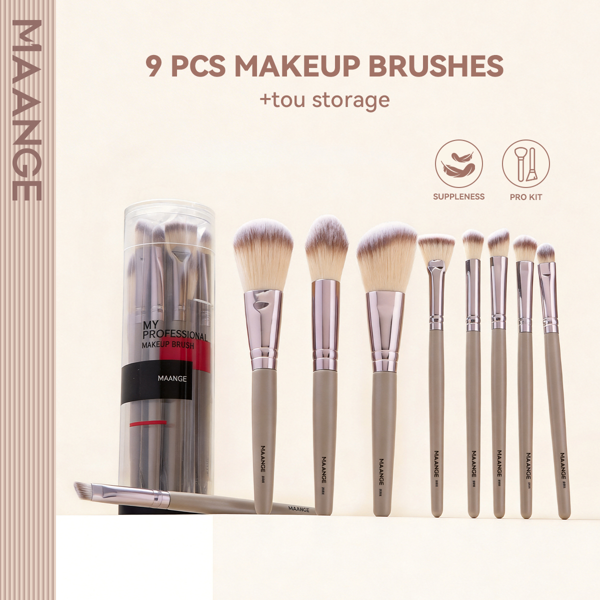 MAANGE Custom OEM&ODM 9pcs Brushes Sets Foundation Loose Powder Eyeshadow Brush Professionnel Private Label Makeup Brush Set - 图片 2