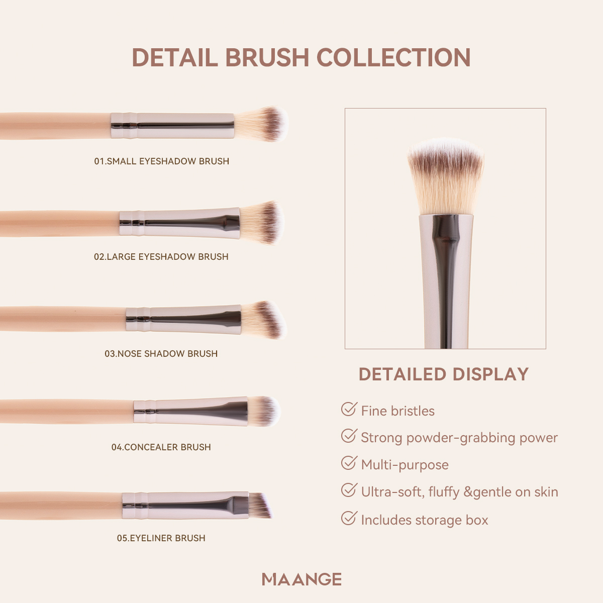 MAANGE Custom OEM&ODM 9pcs Brushes Sets Foundation Loose Powder Eyeshadow Brush Professionnel Private Label Makeup Brush Set - 图片 8