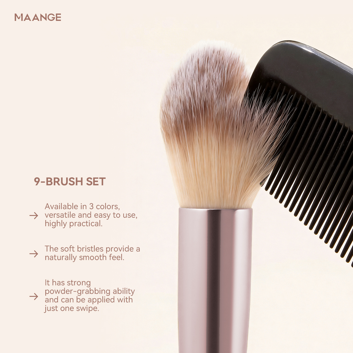 MAANGE Custom OEM&ODM 9pcs Brushes Sets Foundation Loose Powder Eyeshadow Brush Professionnel Private Label Makeup Brush Set - 图片 5