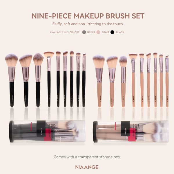 MAANGE Custom OEM&ODM 9pcs Brushes Sets Foundation Loose Powder Eyeshadow Brush Professionnel Private Label Makeup Brush Set