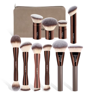 Professional 10-Piece Soft Vegan Synthetic Bristles Aluminum Handle Custom Logo Private Label Face Foundation Makeup Brush Set