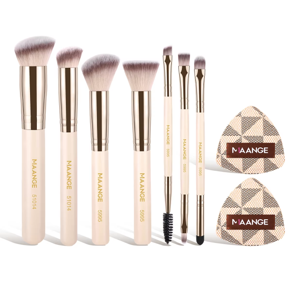 7 Pieces Makeup Brushes 2 Power Puff Daily Pink Eyebrow Foundation Contour Brush Custom Luxury Makeup Brushes Set
