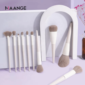 MAANGE Delicate Creamy White China Fiber Nylon Powder Foundation Blush Eyeshadow Blend Delicate Lying Silkworm Makeup Brush Set