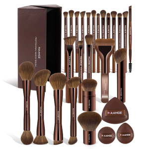 MAANGE OEM Custom Logo Professional 24 Pieces Makeup Brushes Set With Bag 3 Powder Puff Facial 24pcs Makeup Brush Set