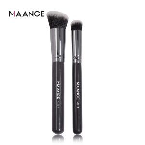 MAANGE 2PCS Custom logo Black Silver Wooden Foundation Concealer Makeup Brush with Easily Grasp Powder Function