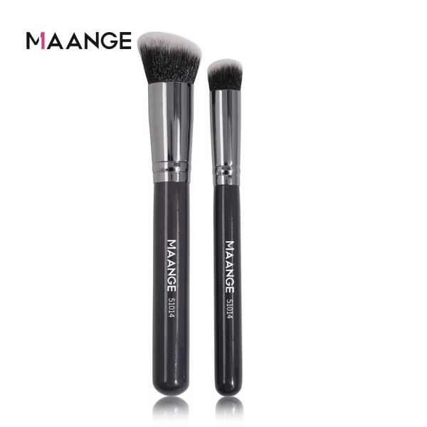 MAANGE 2PCS Custom logo Black Silver Wooden Foundation Concealer Makeup Brush with Easily Grasp Powder Function