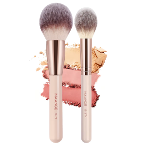 MAANGE 2Pcs New Powder Brush & Blush Brush Set Wooden Handle Synthetic Fiber Material New Packaging Box Makeup Brush