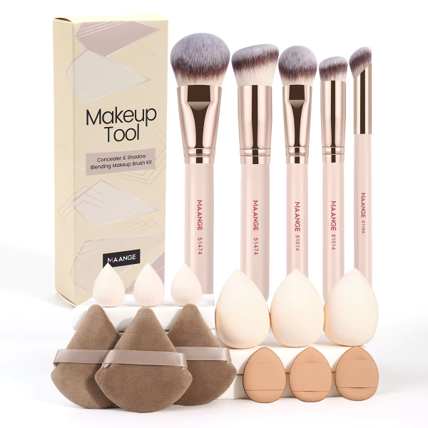 MAANGE New Arrival 5pcs Luxury Blush 12 Powder Puff Concealer Foundation Brush Makeup Brushes Concealer Makeup Brushes Set
