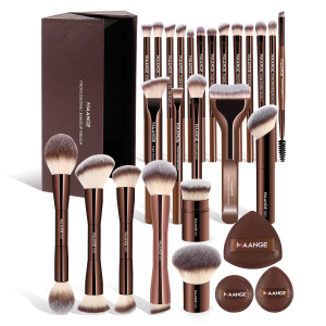 Maange Custom Professional New Arrival Soft Nylon Hair Makeup Brush Set 24pcs Makeup Brushes 3 Powder Puff Facial Tool Brush