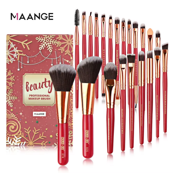 MAANGE 22 Pcs Wholesale Rose Gold Makeup Brush Red Wooden Handle Professional Foundation Brush Makeup Set