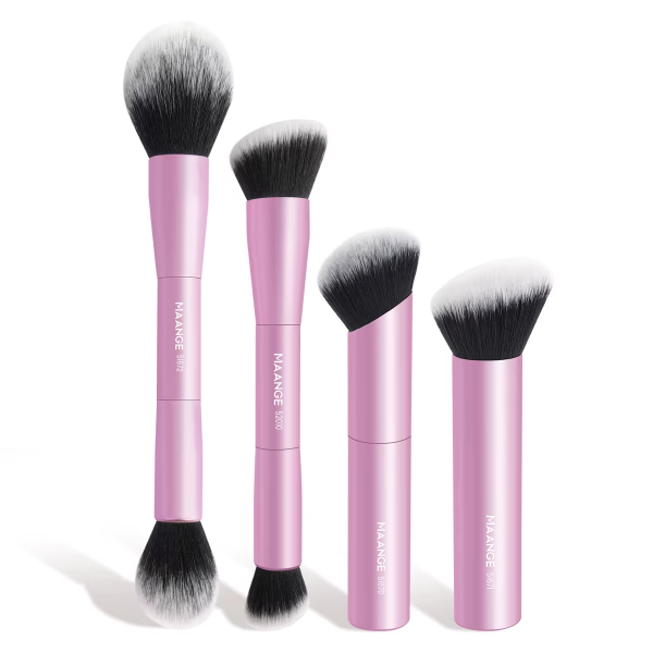 MAANGE 4 PCS Natural Makeup Brush Set Custom Professional Beauty Brush Set Face Make up