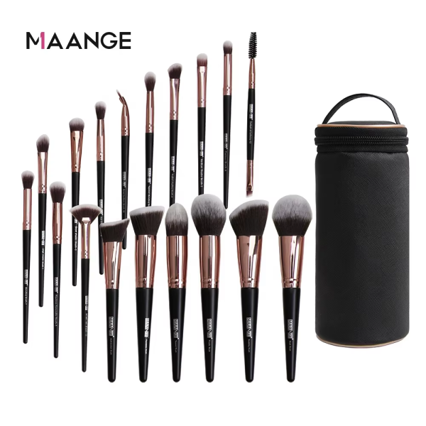 MAANGE 18 Pcs Beauty Make up Brushes Private Label Professional Vegan Black Makeup Brush Set with Bag