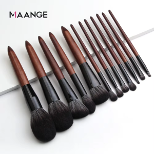 Maange 12pcs Makeup Brushes Set Wood Handle Wholesale Professional Luxury Custom Logo Soft Private Label Makeup Brush Set