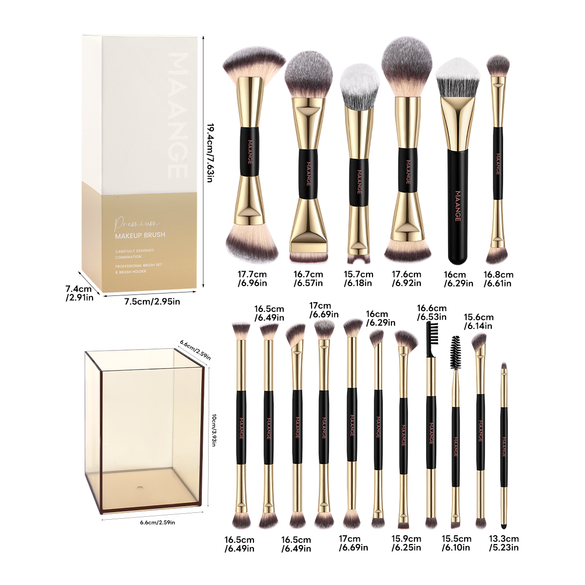MAANGE Wholesale New Arrival 17pcs Gold Cosmetics Brush Set Travel Makeup Brushes Professional Makeup Brushes Set - 图片 8