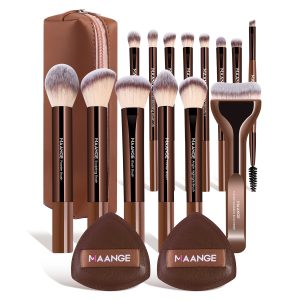 MAANGE Professional Makeup Brush Set 14PCS Flat Makeup Brush Set 2PCS Sponge Foundation Concealer Makeup Brush Set