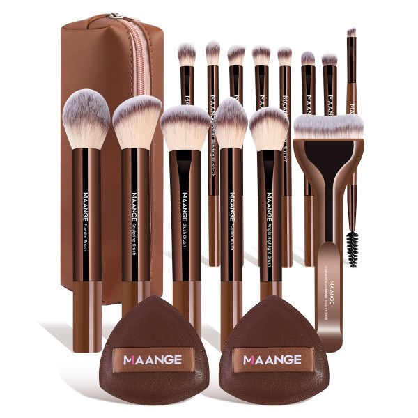 MAANGE Professional Makeup Brush Set 14PCS Flat Makeup Brush Set 2PCS Sponge Foundation Concealer Makeup Brush Set