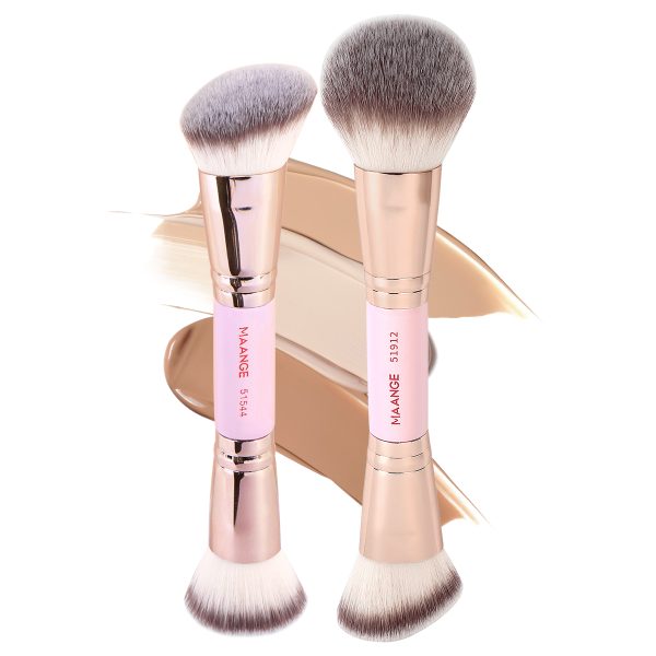 MAANGE Custom Logo 2Pcs Double-headed Loose Powder Blush Foundation Professional Makeup Brush Set