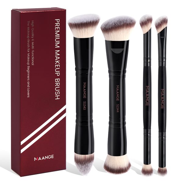 MAANGE Wholesale Custom Logo 4pcs Double Ended Foundation Makeup Brushes Private Label Professional Makeup Brush Set