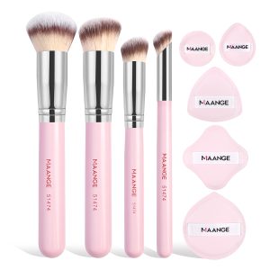 MAANGE Custom Logo 4pcs Professional Makeup Brush Set Facial Makeup Brushes 5pcs Powder Puff Private Label Makeup Brush Set