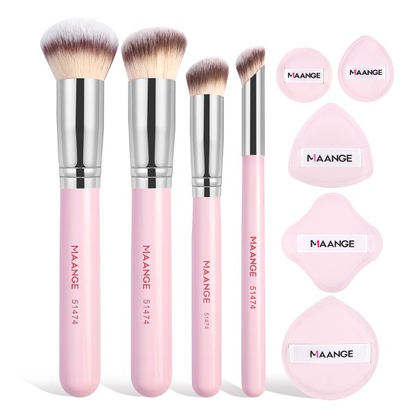 MAANGE Custom Logo 4pcs Professional Makeup Brush Set Facial Makeup Brushes 5pcs Powder Puff Private Label Makeup Brush Set