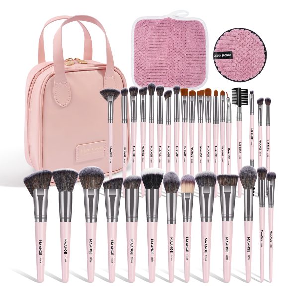 MAANGE Wholesale New Arrival Professional 32pcs Makeup Brushes Set Makeup Bag Makeup Remover Sponge Facial Makeup Brush Set