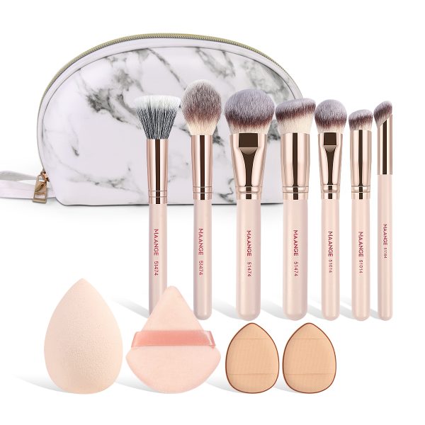 MAANGE Custom Logo Luxury 7pcs Professional Makeup Brushes Foundation Eyeshadow Brush Loose Powder Highlighter Makeup Brush Set