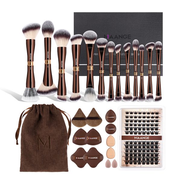 MAANGE New Arrival 13Pcs Professional Makeup Brush Set 12pcs Powder Puff False Eyelashes Luxury Gift Makeup Brush Set