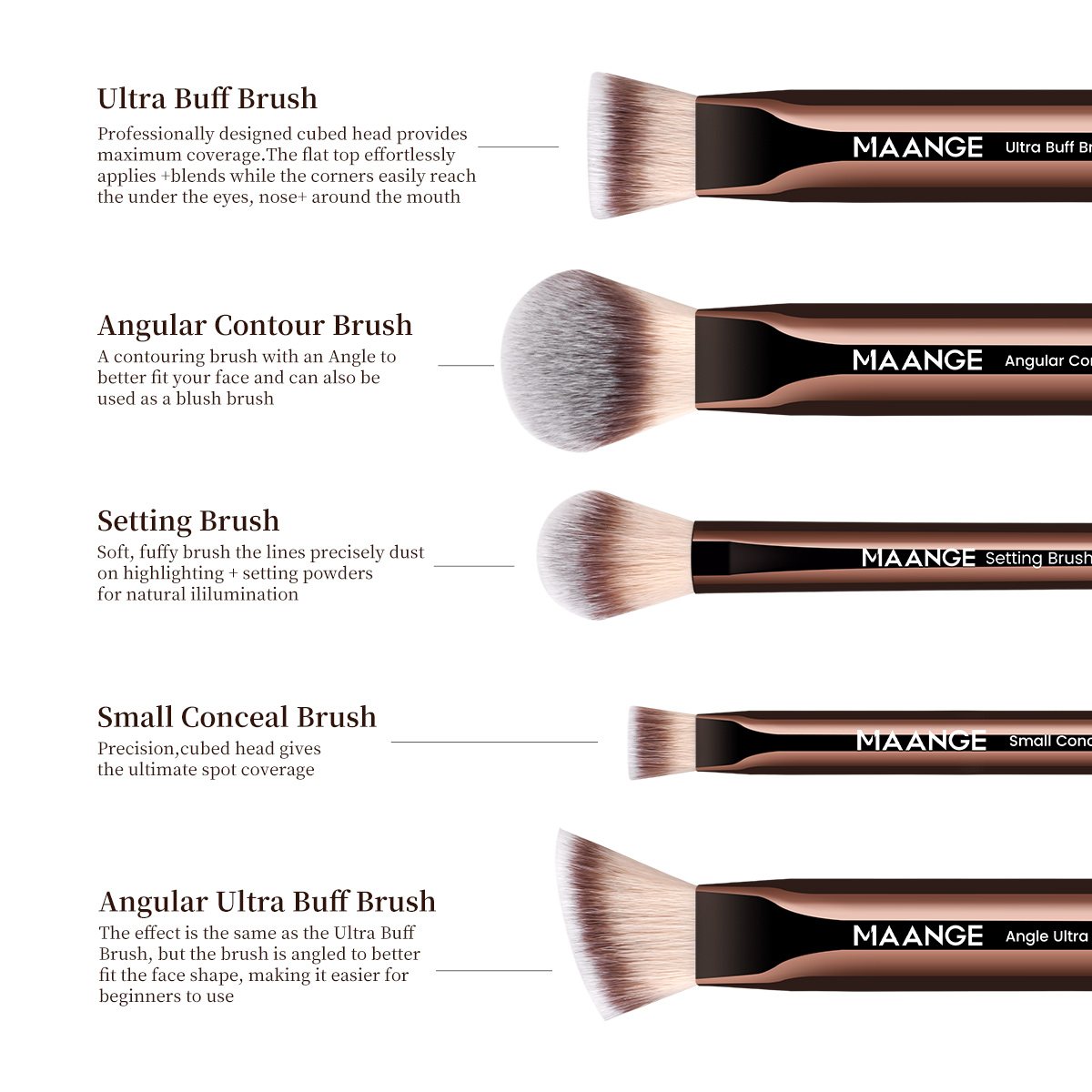 MAANGE Professional 5PCS Makeup Brush Set Foundation Eyes Makeup Brushes Professional Makeup Brush Set - 图片 6