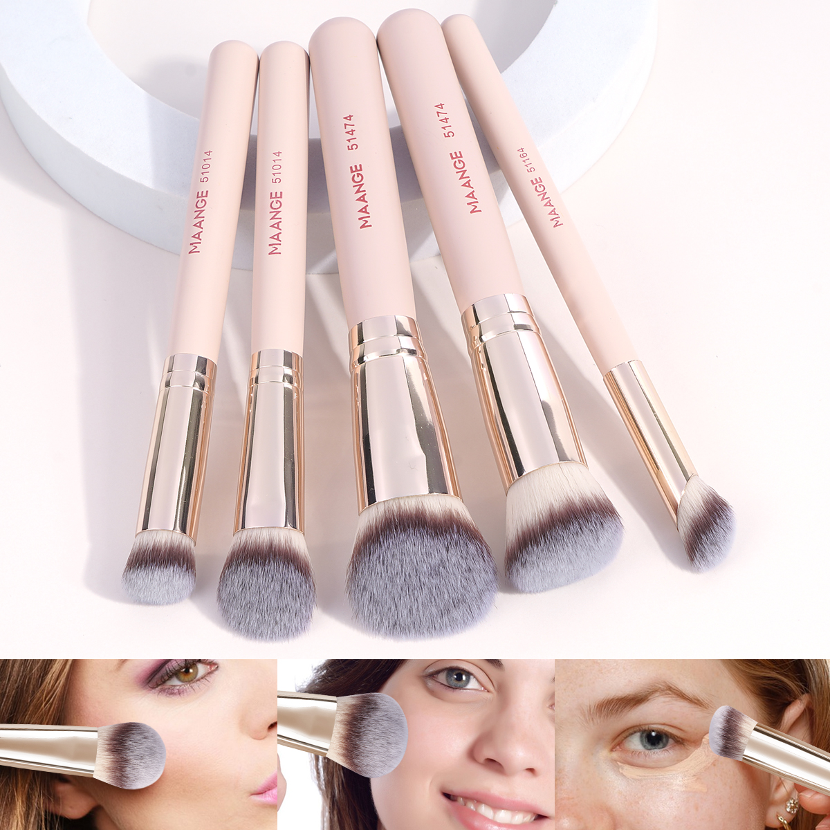 MAANGE 5PCS Wholesale Price High-quality Cosmetic Brush champagne Concealer Eye Shadow Facial Makeup Brush Set - 图片 4