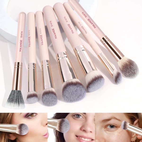 MAANGE Custom Logo Luxury 7pcs Professional Makeup Brushes Foundation Eyeshadow Brush Loose Powder Highlighter Makeup Brush Set