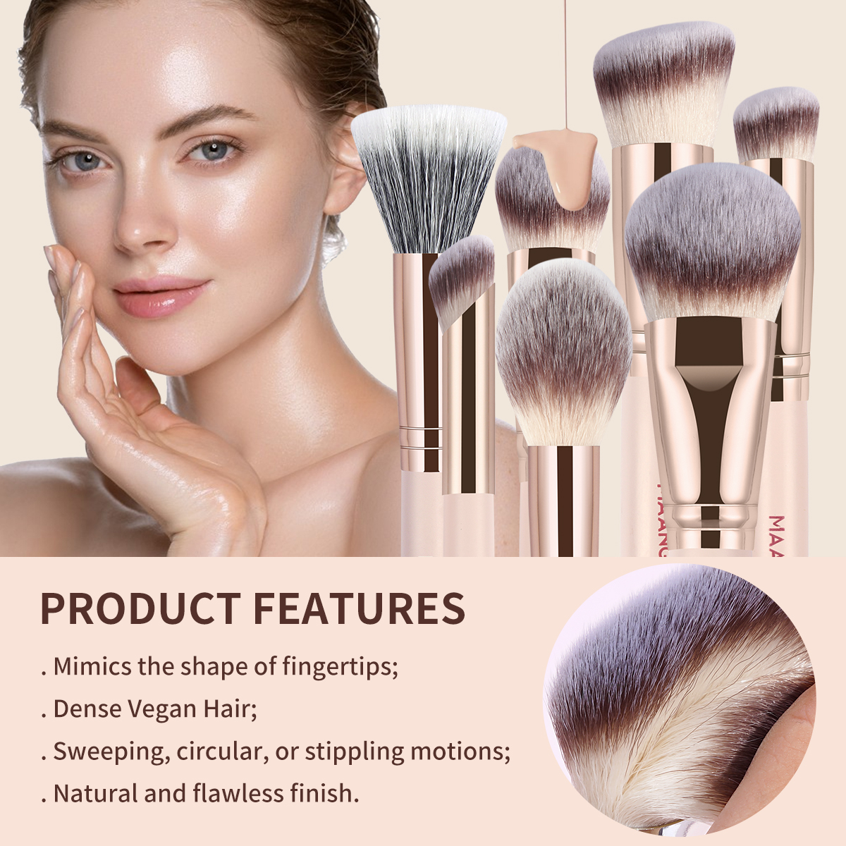 MAANGE Custom Logo Luxury 7pcs Professional Makeup Brushes Foundation Eyeshadow Brush Loose Powder Highlighter Makeup Brush Set - 图片 2