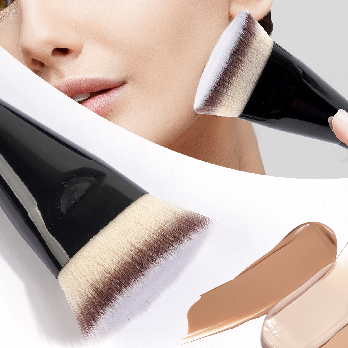 MAANGE 2pcs Concealer Brush Best Foundation Brushes Liquid Custom logo Rivate Label Black Makeup Brush Set - 图片 4