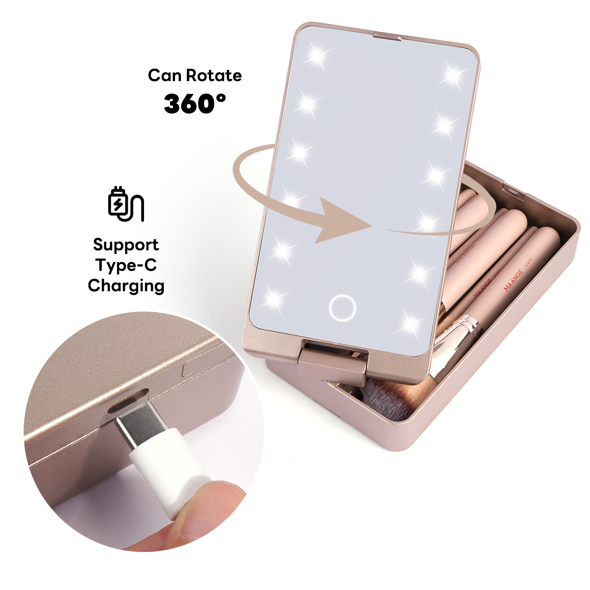 MAANGE Professional 7pcs Makeup Brush Set LED Mirror Storage Box Eyeshadow Foundation Blush Loose Powder Facial Makeup Brush Set - 图片 5