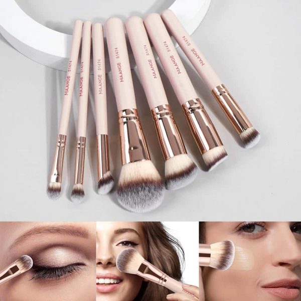 MAANGE Professional 7pcs Makeup Brush Set LED Mirror Storage Box Eyeshadow Foundation Blush Loose Powder Facial Makeup Brush Set