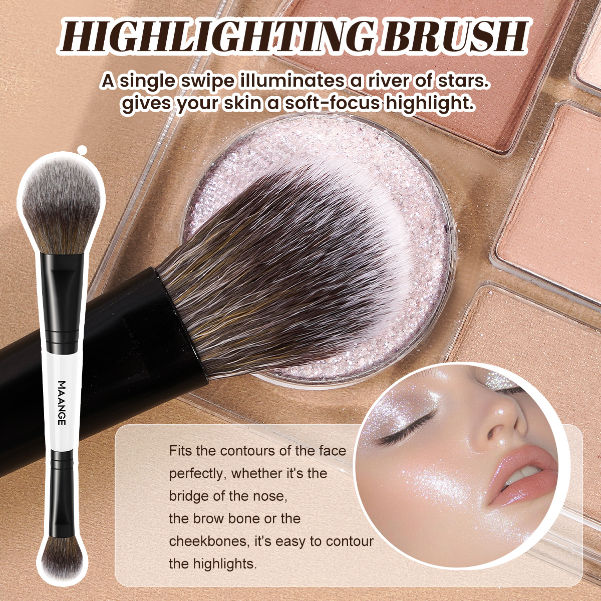 MAANGE Professionasl Custom OEM&ODM 3pcs Double End Makeup Brushes Facial Professional Makeup Brush Set - 图片 3