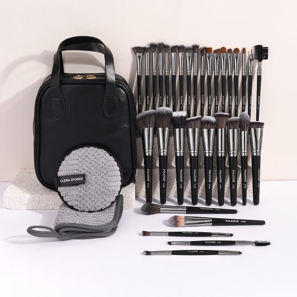 MAANGE Wholesale New Arrival Professional 32pcs Makeup Brushes Set Makeup Bag Makeup Remover Sponge Facial Makeup Brush Kit