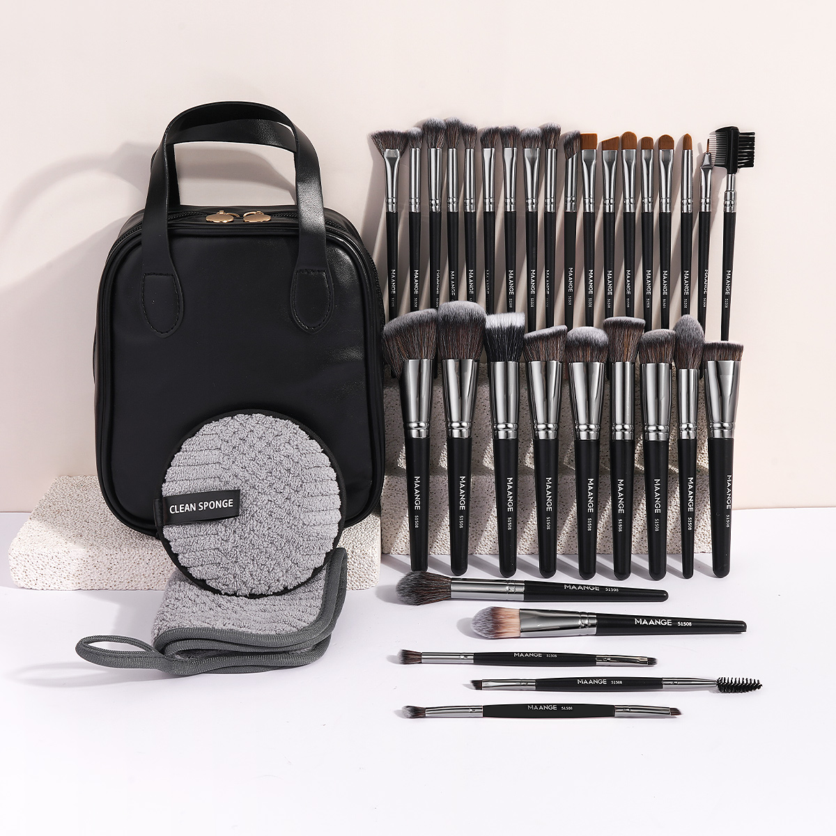MAANGE Wholesale New Arrival Professional 32pcs Makeup Brushes Set Makeup Bag Makeup Remover Sponge Facial Makeup Brush Kit - 图片 2