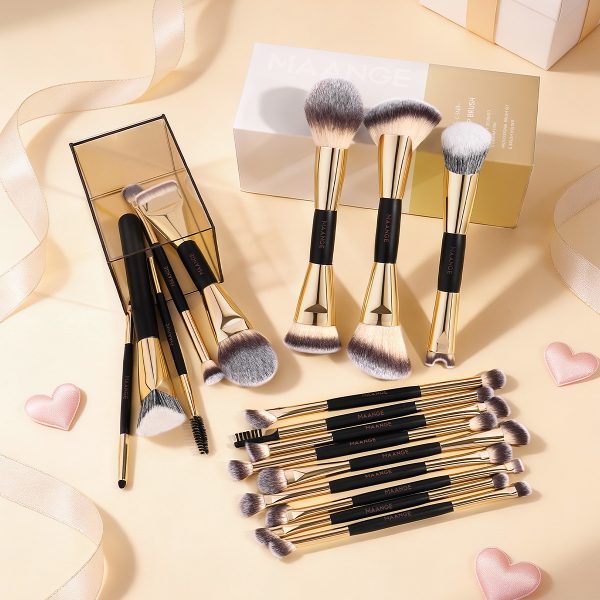 MAANGE Wholesale New Arrival 17pcs Gold Cosmetics Brush Set Travel Makeup Brushes Professional Makeup Brushes Set