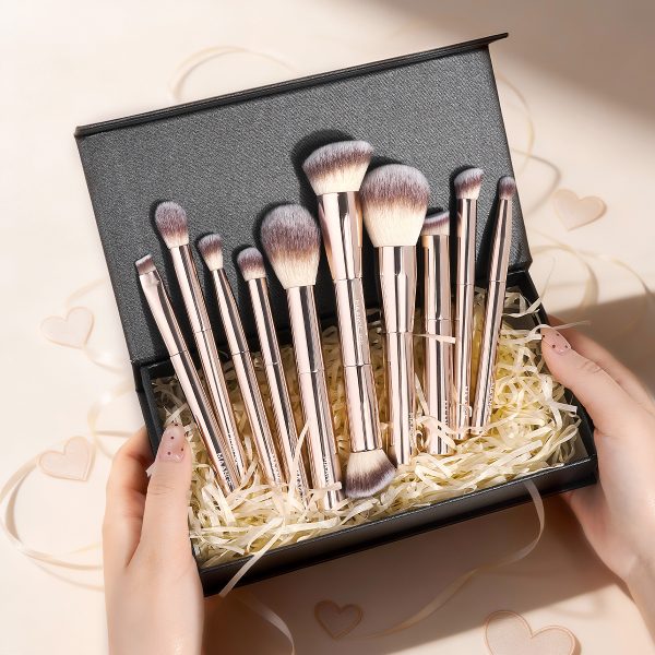 MAANGE Custom 10pcs Makeup Brushes Private Label Cosmetic Brush Luxury Vegan Nylon Professional Facial Makeup Brushes Kit