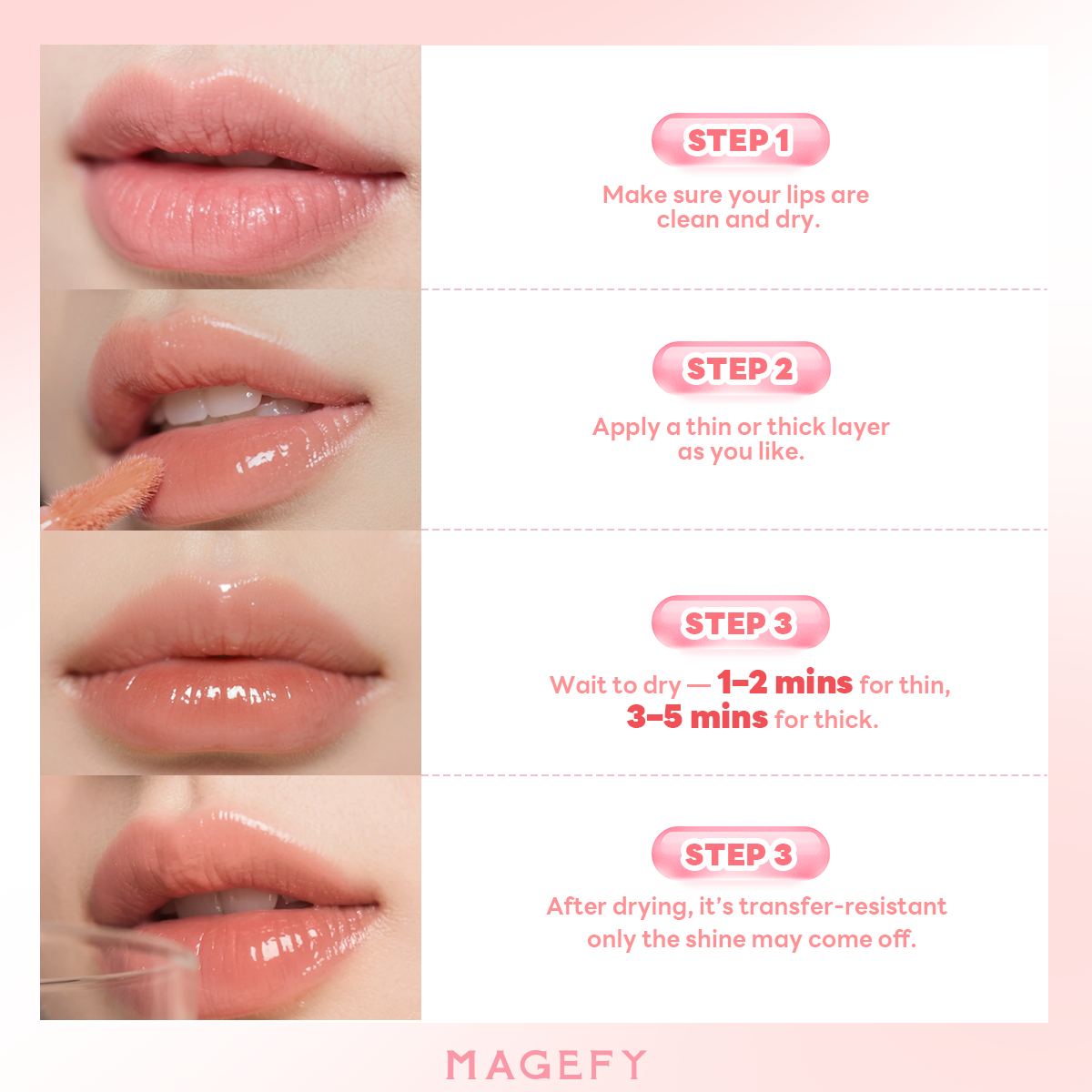MAGEFY New Glassy Lip Gloss -Transfer-Proof Non-Sticky &Hydrating High-quality Natural Lip Gloss - 图片 4
