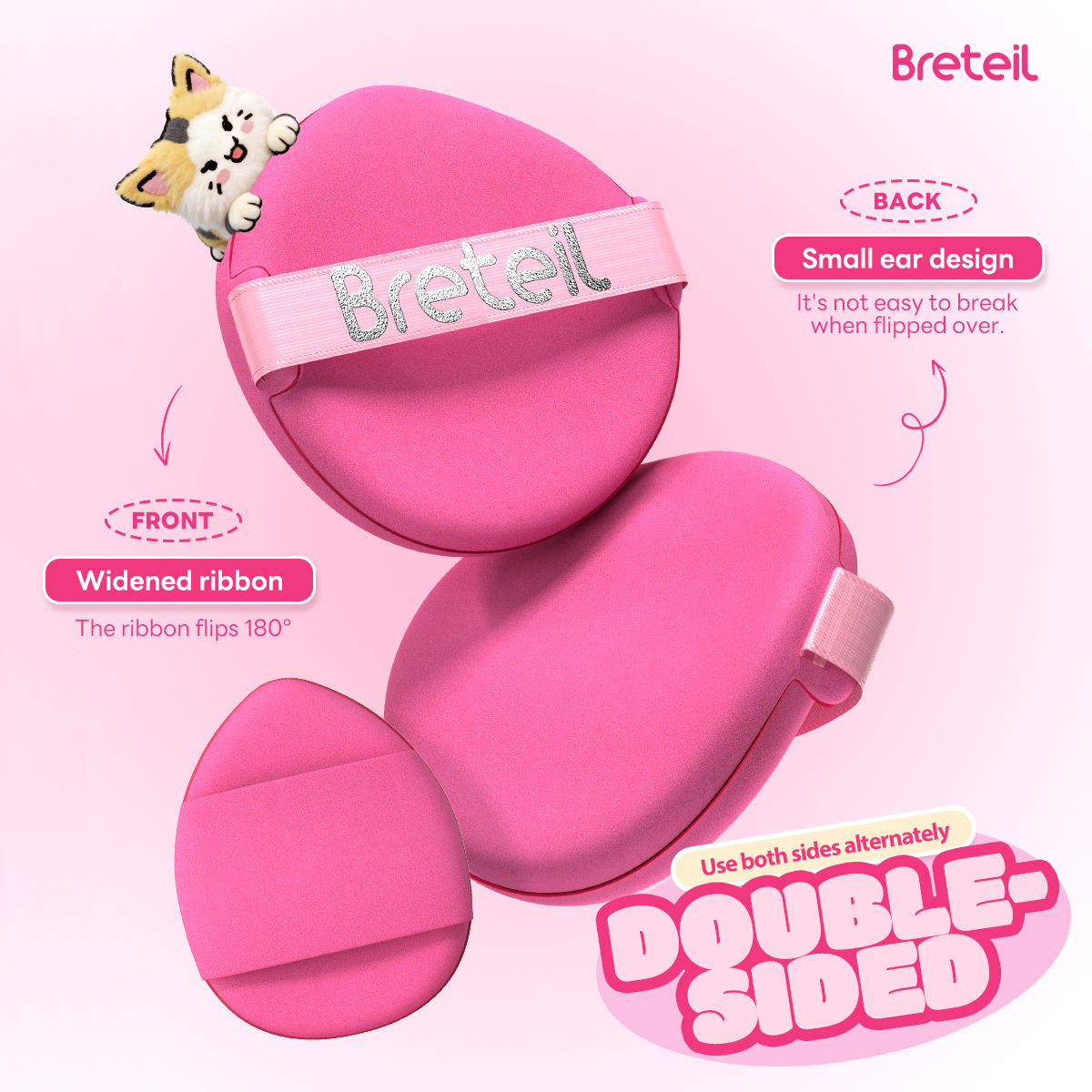 Breteil Wholesale  9PCS Powder Puff Loose Sponge Washable Soft Cotton Puff Teardrop-shaped 9PCS Double-sided Powder Puff - 图片 2