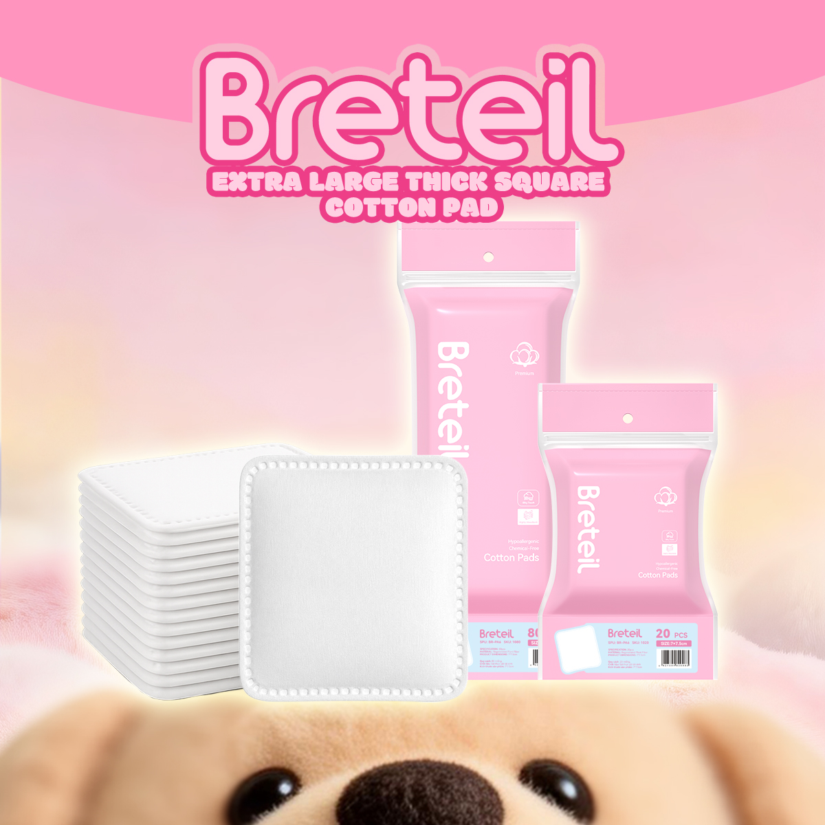 Breteil Wholesale Thick Cotton Pads  Silky Soft Deep Cleansing Multi-Use As a Wet Compress Pad Dry Wet Use Makeup Remover Pad - 图片 1