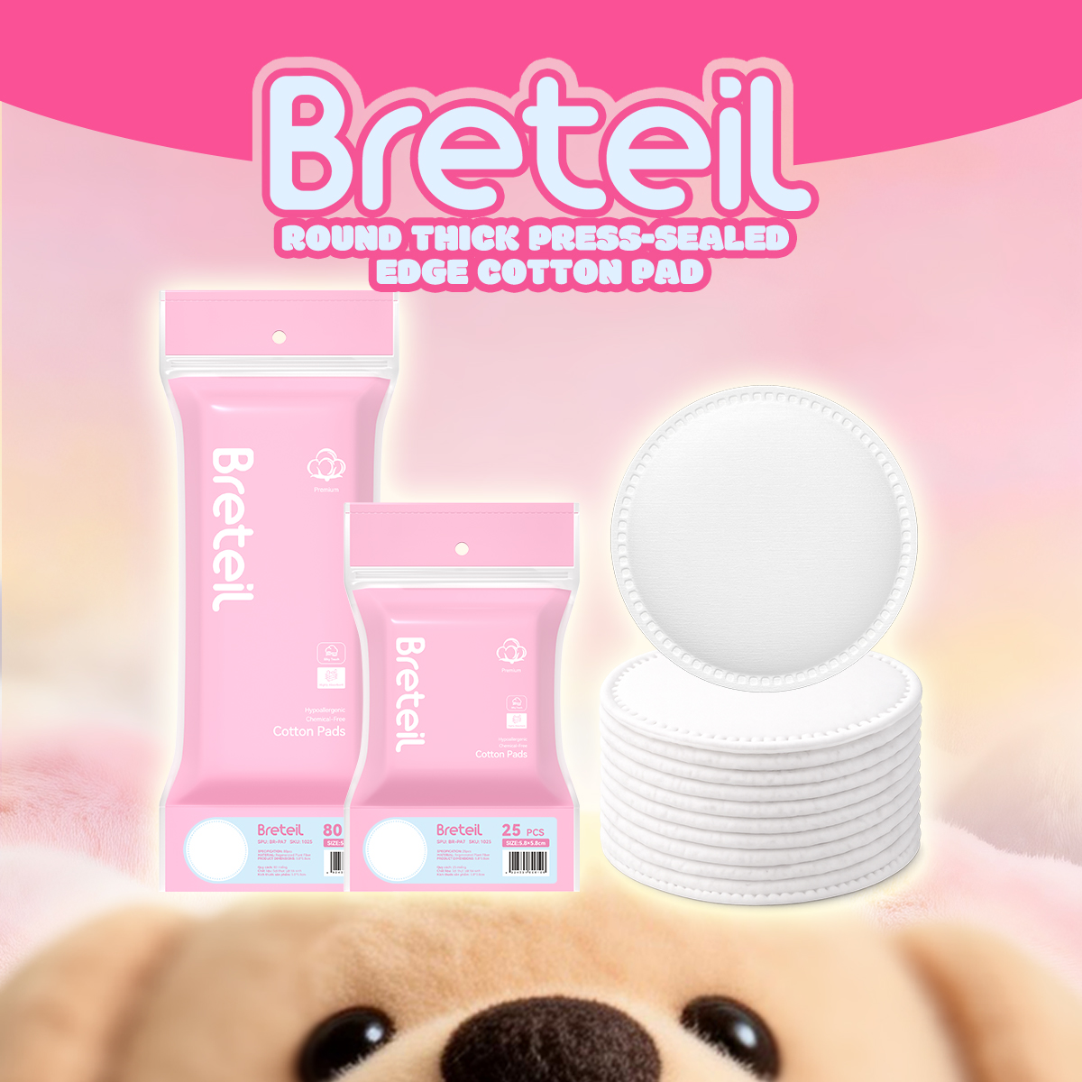 Breteil Wholesale Round Thick Makeup Remover Pads Silky Soft Multi-Use Makeup Remover Pads  Wet Compresses Makeup Remover - 图片 1