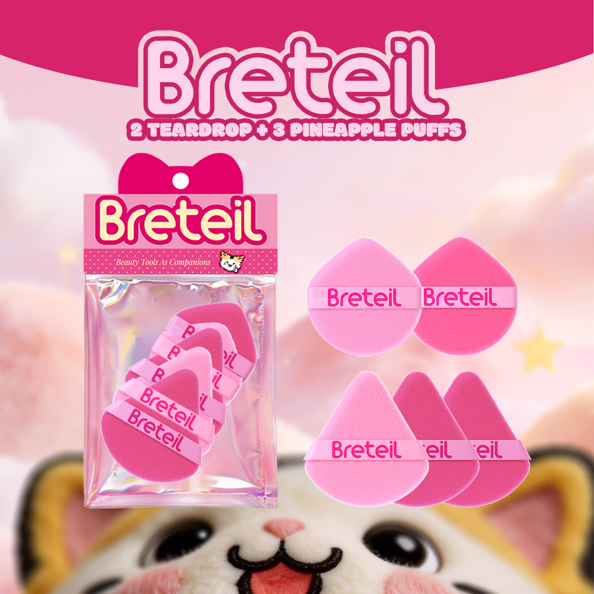 Breteil Wholesale Powder Puff Loose Sponge Powder Cosmetic Soft Cotton Puff Teardrop-shaped Triangle-shaped Powder Puff - 图片 1