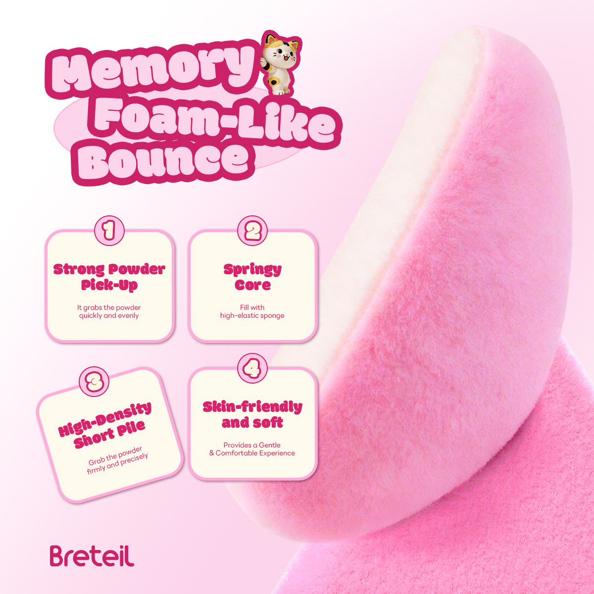 Breteil Wholesale Powder Puff Loose Sponge Powder Cosmetic Soft Cotton Puff Teardrop-shaped Triangle-shaped Powder Puff - 图片 5