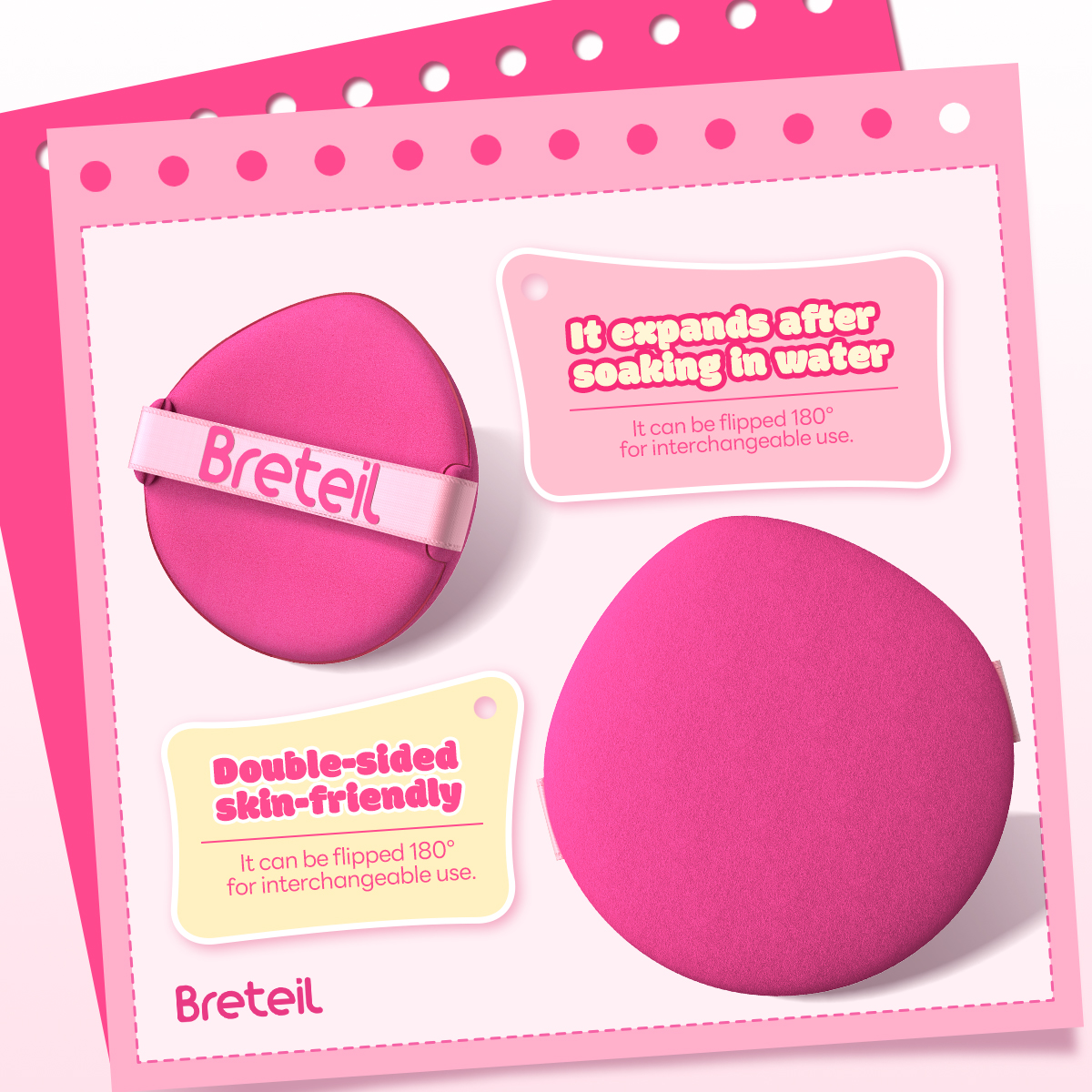 Breteil Wholesale  7PCS Double-sided Powder Puff Loose Sponge Washable  Soft Cotton Puff Teardrop-shaped 7PCS Powder Puff - 图片 3