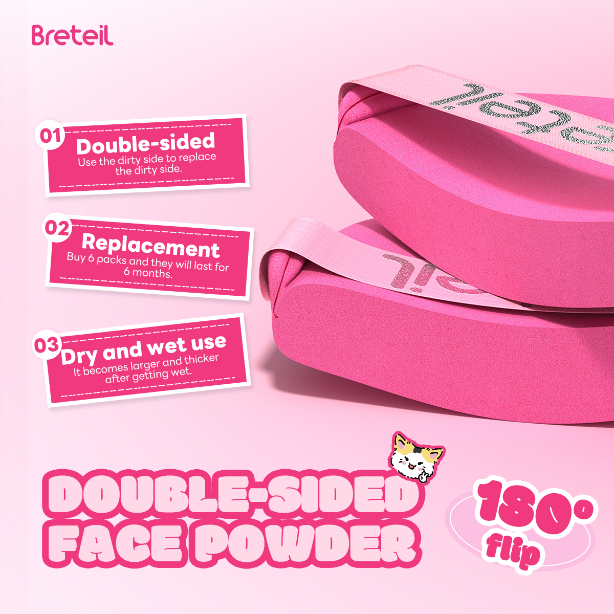 Breteil Wholesale  9PCS Powder Puff Loose Sponge Washable Soft Cotton Puff Teardrop-shaped 9PCS Double-sided Powder Puff - 图片 3