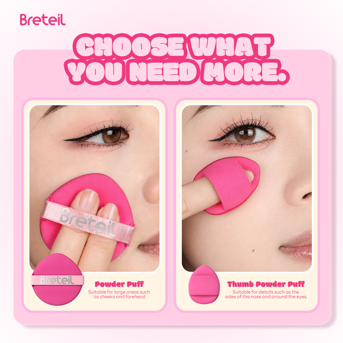 Breteil Wholesale  9PCS Powder Puff Loose Sponge Washable Soft Cotton Puff Teardrop-shaped 9PCS Double-sided Powder Puff - 图片 4