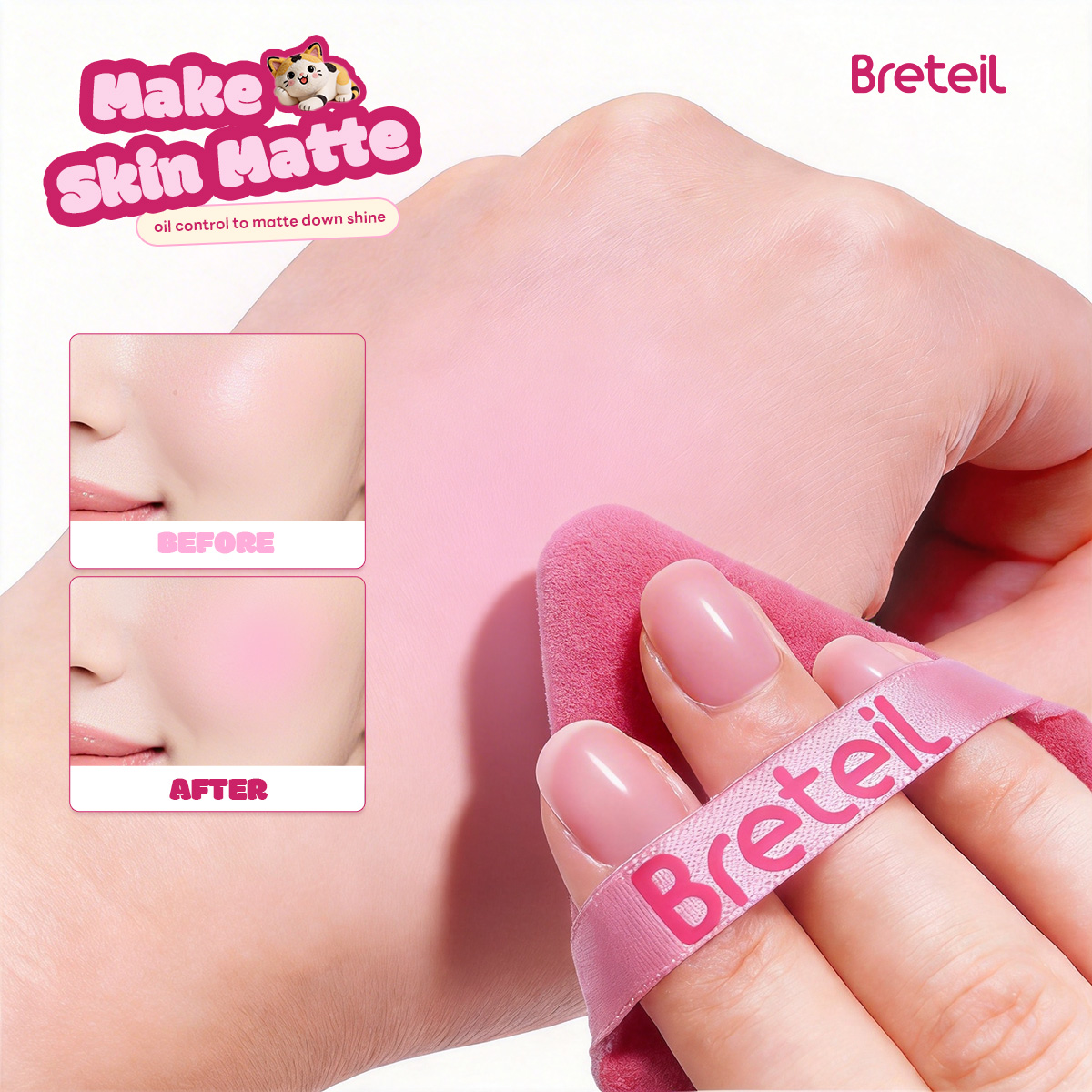 Breteil Wholesale Powder Puff Loose Sponge Powder Cosmetic Soft Cotton Puff Teardrop-shaped Triangle-shaped Powder Puff - 图片 7
